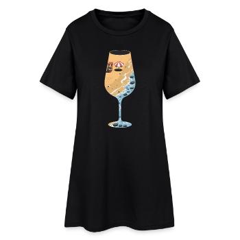 Plage d’été et mer dans un verre de vin pour - Robe T-shirt Femme - noir - Devant