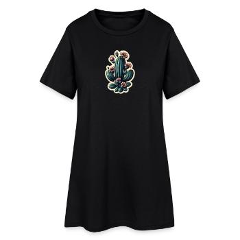 Kaktusblüten im Tattoo-Stil - Frauen T-Shirt-Kleid - Schwarz - Vorne