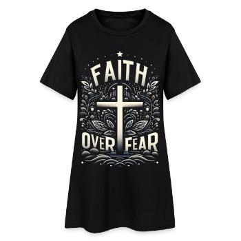 Glaube über Angst Kreuzdesign - Frauen T-Shirt-Kleid - Schwarz - Vorne