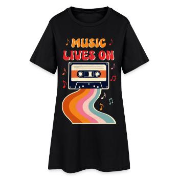 Chemise rétro à cassette – La musique vit sur le vintage - Robe T-shirt Femme - noir - Devant