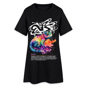 Caméléon coloré avec fond de graffiti - Robe T-shirt Femme - noir - Devant