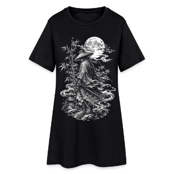 Japanese Samurai Ronin with Straw Hat and Katana - Women’s T-Shirt Dress - black - Front