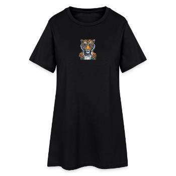 Tigre vintage avec lunettes florales - Robe T-shirt Femme - noir - Devant
