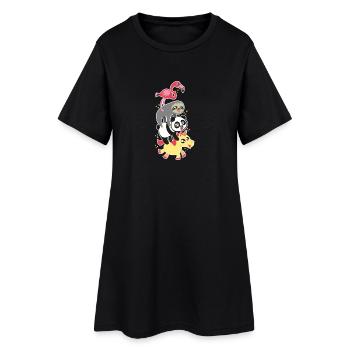 Fancy Stadtmusikanten Einhorn Panda Flamingo Sloth - Frauen T-Shirt-Kleid - Schwarz - Vorne