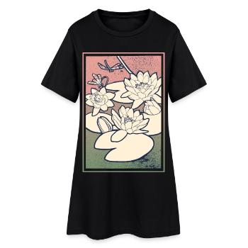 Water Lily Illustration – Tranquility & Nature - Women’s T-Shirt Dress - black - Front