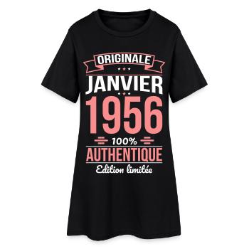 Anniversaire 70 ans - Originale - Janvier 1956 - Robe T-shirt Femme - noir - Devant