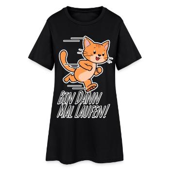 Niedliche Katze geht joggen, bin dann Mal laufen! - Frauen T-Shirt-Kleid - Schwarz - Vorne