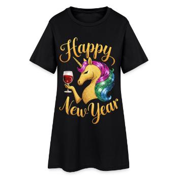 Réveillon du Nouvel An Bonne Année Fête de la Licorne Nouvelle Année - Robe T-shirt Femme - noir - Devant