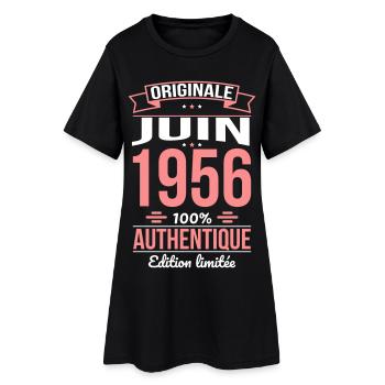 Anniversaire 70 ans - Originale - Juin 1956 - Robe T-shirt Femme - noir - Devant