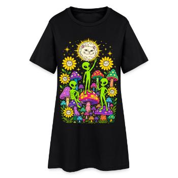 Extraterrestres au clair de lune de la forêt de champignons - Robe T-shirt Femme - noir - Devant
