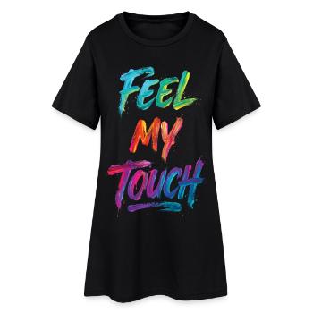 Feel My Touch Texte Coloré Peinture Imprimé - Robe T-shirt Femme - noir - Devant