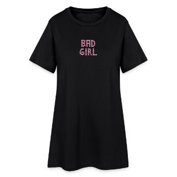Blumeninschriften - BAD GIRL - Frauen T-Shirt-Kleid - Schwarz - Vorne