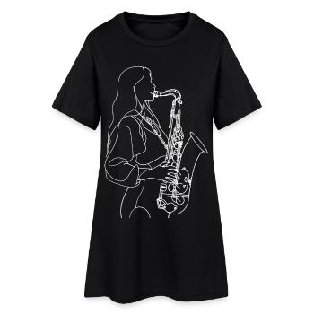 Weiblicher Saxophonist Line Art - Frauen T-Shirt-Kleid - Schwarz - Vorne