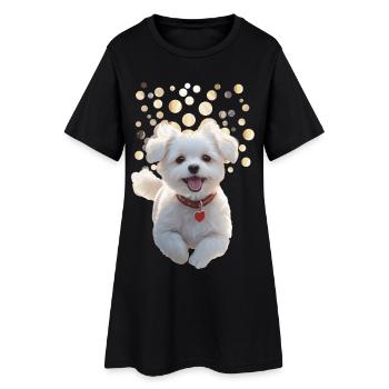 Lustiger kleiner Hundewelpe springt auf dich zu - Frauen T-Shirt-Kleid - Schwarz - Vorne