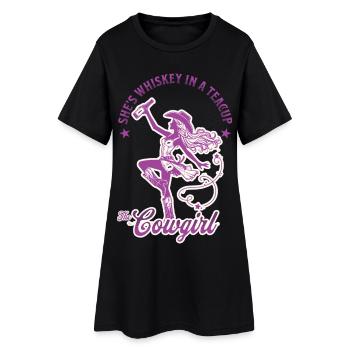 Whisky dans une tasse à thé cow girl design - Robe T-shirt Femme - noir - Devant