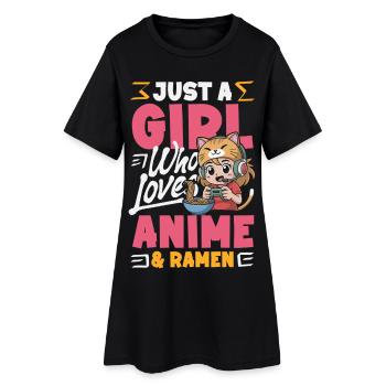 Girl Loves Anime Ramen Gamer Cat - Women’s T-Shirt Dress - black - Front