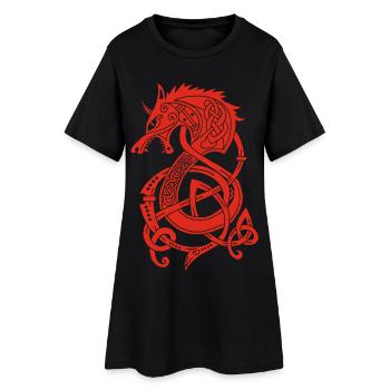 Dragon-loup viking (rouge) - Robe T-shirt Femme - noir - Devant