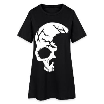 Demi-crâne blanc - Robe T-shirt Femme - noir - Devant