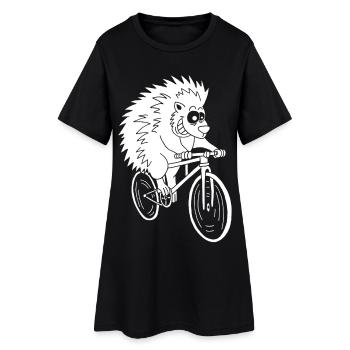 Weißer Igel auf dem Fahrrad - Frauen T-Shirt-Kleid - Schwarz - Vorne