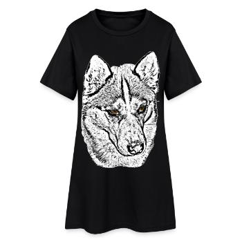 Husky tête de loup dessinant des yeux marron - Robe T-shirt Femme - noir - Devant