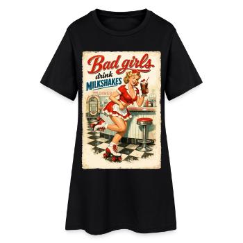 Pin-up bad girls boivent des milkshakes : style diner des années 50 - Robe T-shirt Femme - noir - Devant