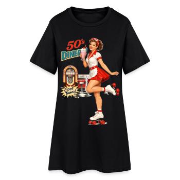 50s Diner Pin-Up: Retro Rollschuh & Milchshake - Frauen T-Shirt-Kleid - Schwarz - Vorne