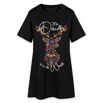 My Dirndl is in da Wäsch Trachtenshirt Hirsch - Frauen T-Shirt-Kleid - Schwarz - Vorne