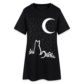 Un chat sous la lune et les étoiles - Robe T-shirt Femme - noir - Devant