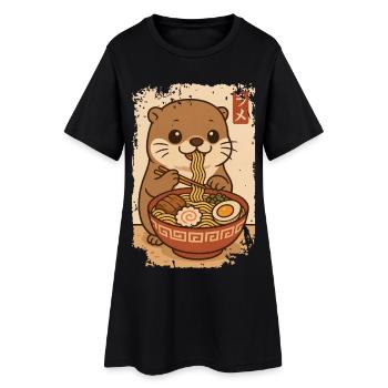 Loutre mangeant des nouilles ramen Art japonais Manga - Robe T-shirt Femme - noir - Devant