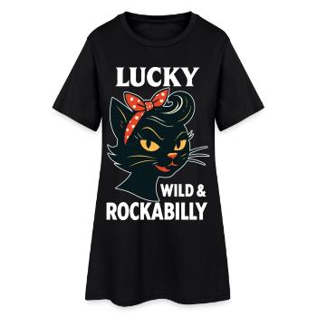 Lucky, Wild & Rockabilly: Black Retro Cat - Women’s T-Shirt Dress - black - Front
