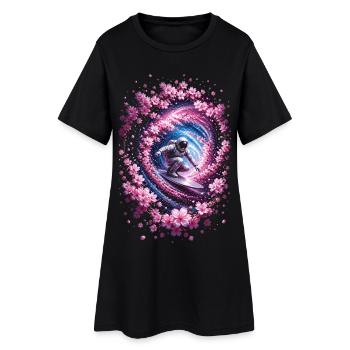 Astronaute surf dans un vortex, fleurs de cerisier - Robe T-shirt Femme - noir - Devant