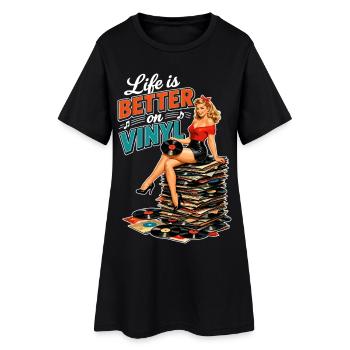 La vie est meilleure sur vinyle - Retro Pin-Up Girl - Robe T-shirt Femme - noir - Devant