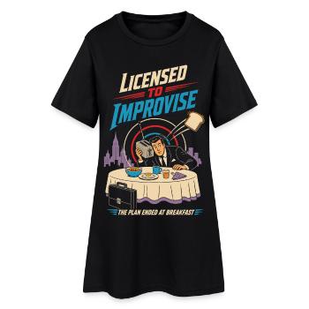 Autorisé à improviser le chaos du petit-déjeuner - Robe T-shirt Femme - noir - Devant