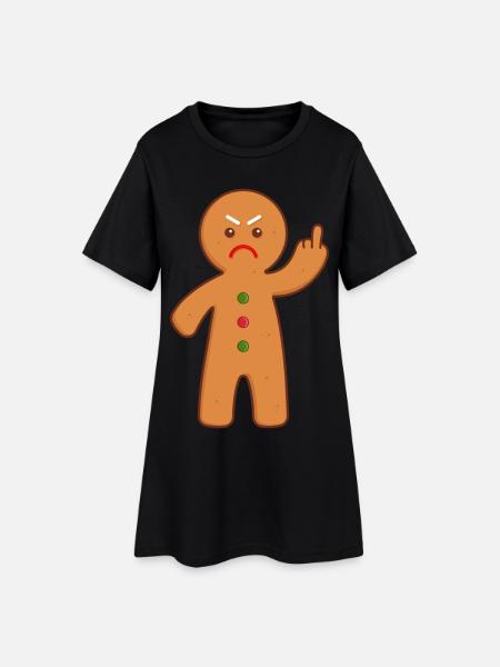 Lebkuchenmann Stinkefinger Mittelfinger - Frauen T-Shirt-Kleid - Schwarz