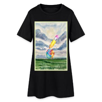 Paysage aquarelle avec boule - Robe T-shirt Femme - noir - Devant