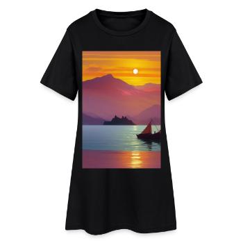 Paysage avec lac, bateau et montagnes - Robe T-shirt Femme - noir - Devant
