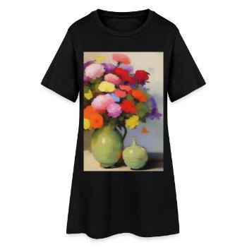 Fleurs et papillon - Robe T-shirt Femme - noir - Devant