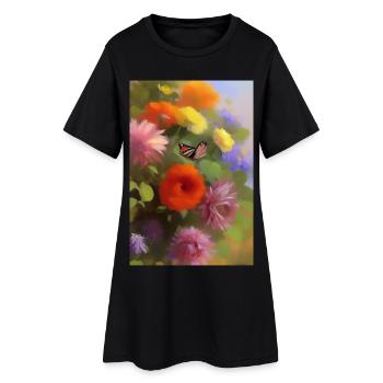 Fleurs et papillon - Robe T-shirt Femme - noir - Devant