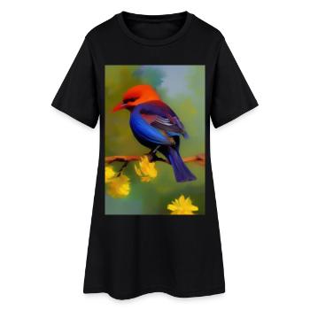 Oiseau sur branche avec fleurs - Robe T-shirt Femme - noir - Devant