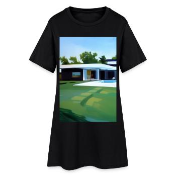 Villa blanche avec piscine - Robe T-shirt Femme - noir - Devant