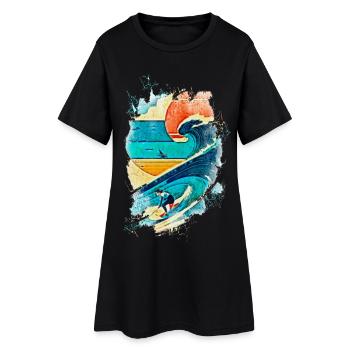 Illustration surfeur sur la vague - Fun Surf - Robe T-shirt Femme - noir - Devant