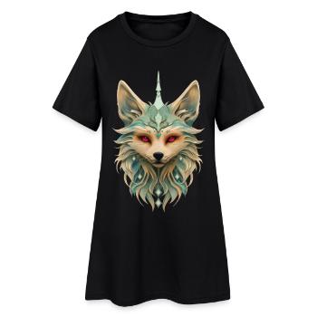 Mystical fox with piercing red eyes. - Women’s T-Shirt Dress - black - Front