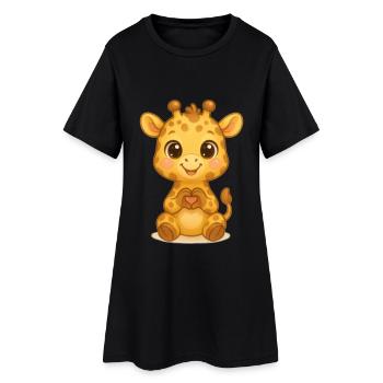 Süße Giraffe mit Herzhänden - Frauen T-Shirt-Kleid - Schwarz - Vorne