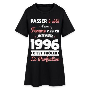 Anniversaire 30 ans - Née en Janvier 1996 - Robe T-shirt Femme - noir - Devant