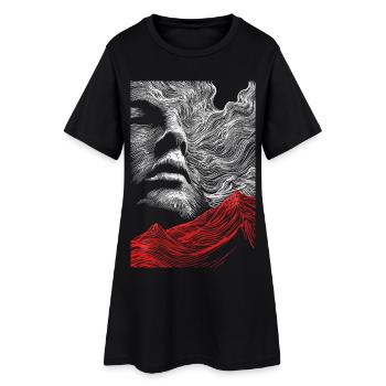 Face lines with red mountain silhouette - Women’s T-Shirt Dress - black - Front
