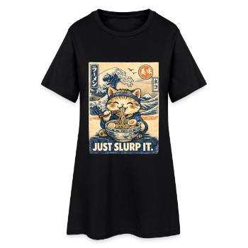 Katzen Ramen Nudel Japaner Anime Manga Kawaii - Frauen T-Shirt-Kleid - Schwarz - Vorne