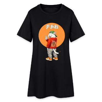 Katze-Peace  - Frauen T-Shirt-Kleid - Schwarz - Vorne