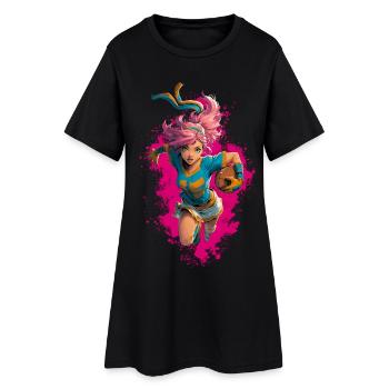 Football Girl Anime - Frauen T-Shirt-Kleid - Schwarz - Vorne