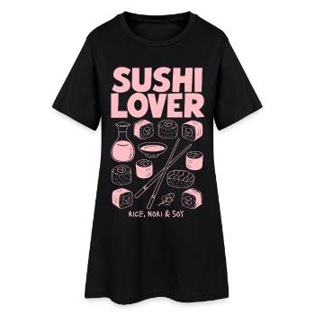 Sushi-Liebhaber Pink Neon Illustration - Frauen T-Shirt-Kleid - Schwarz - Vorne