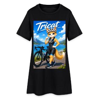 Tricat : Chat en tenue de triathlon - Robe T-shirt Femme - noir - Devant
